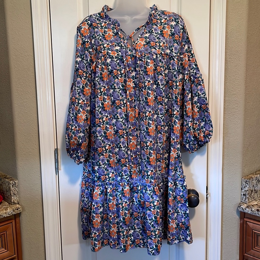 Lavender and orange floral print drop waist dress size L